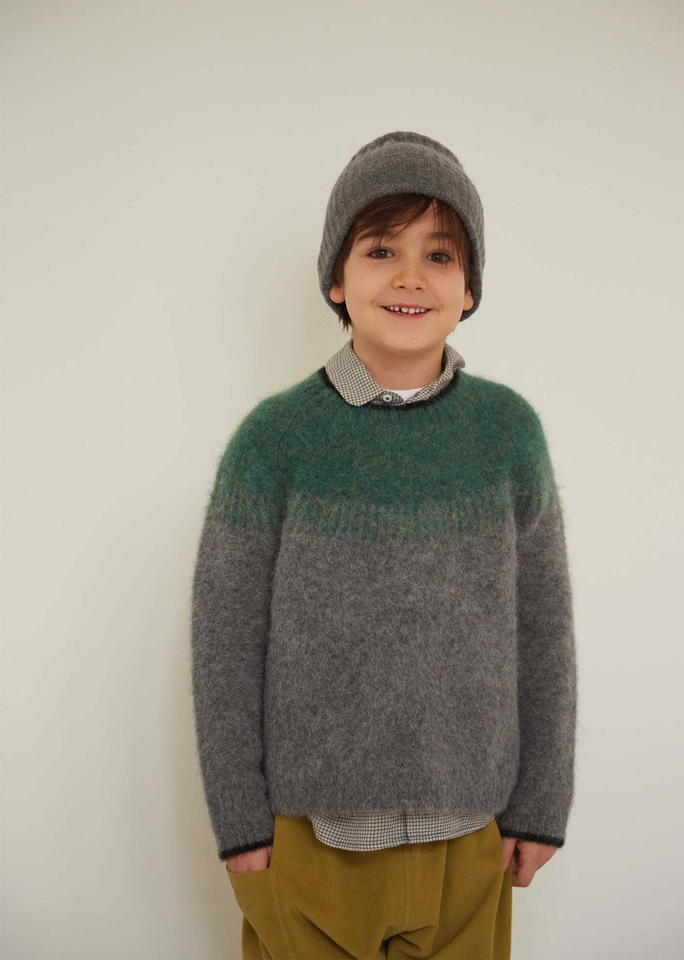 AVALA KIDS JUMPER - GREY MELANGE/FIR GREEN 1