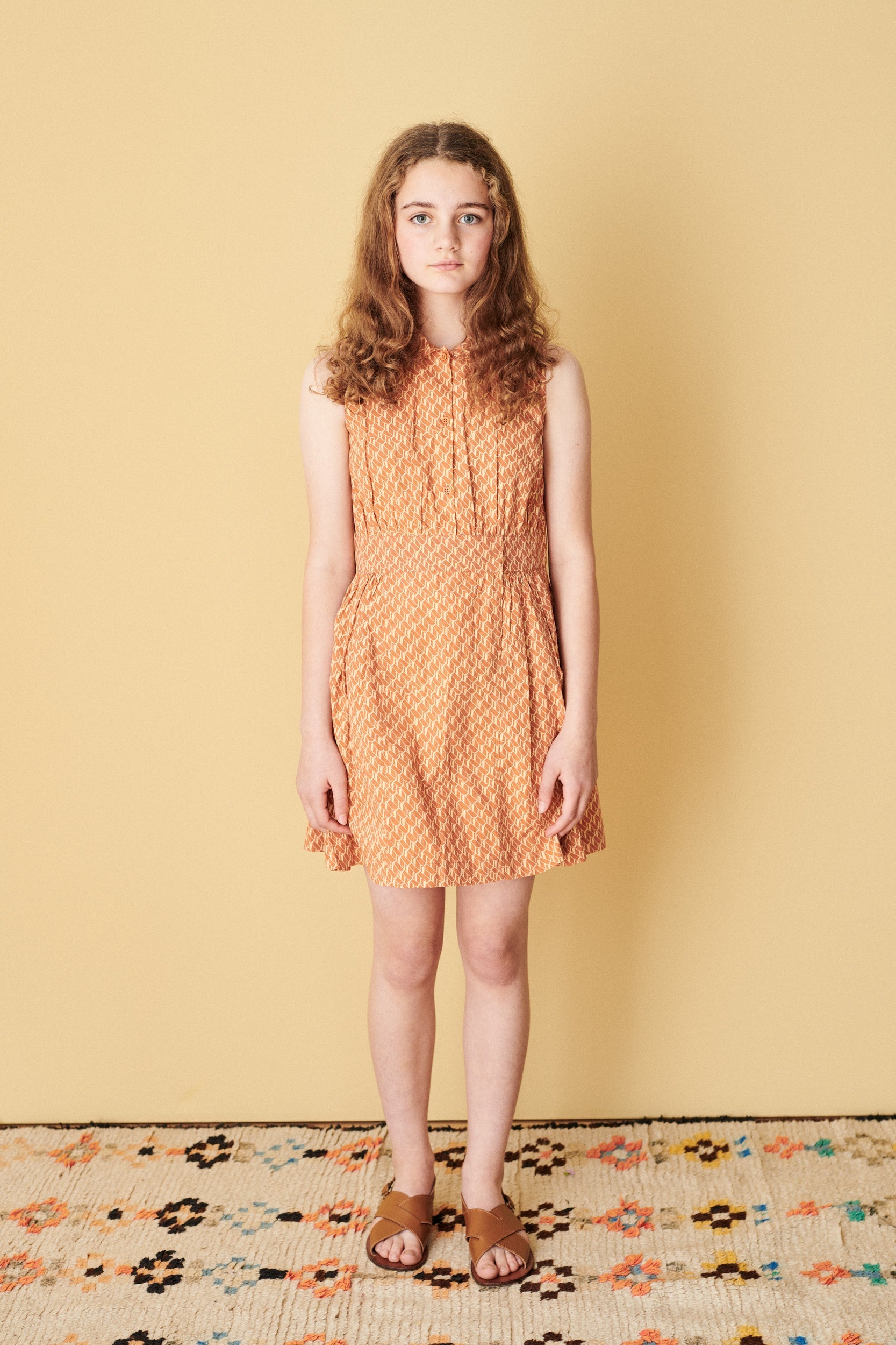 PENGUIN DRESS - APRICOT GEO PRINT