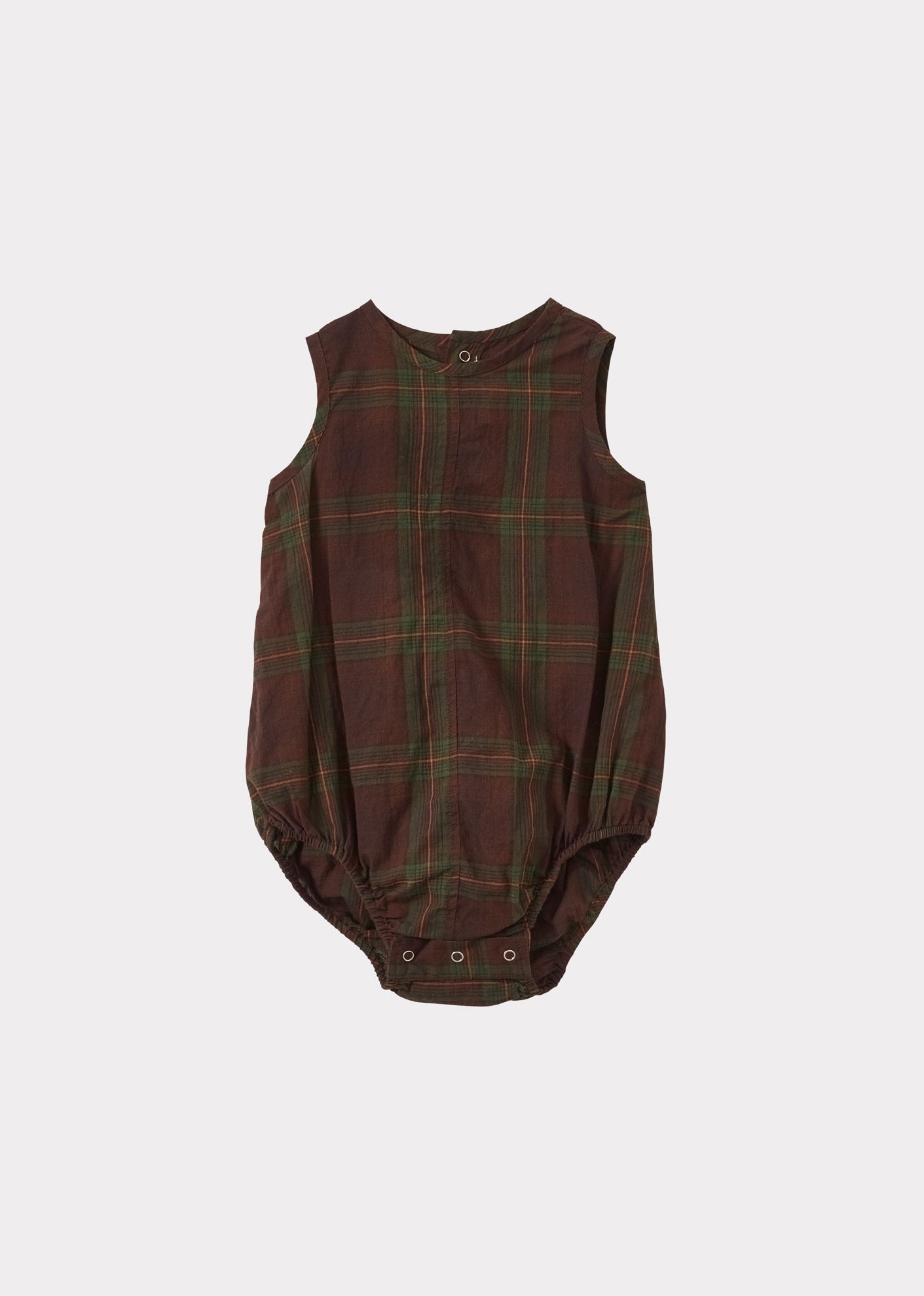PILEA BABY ROMPER - BROWN/GREEN TARTAN