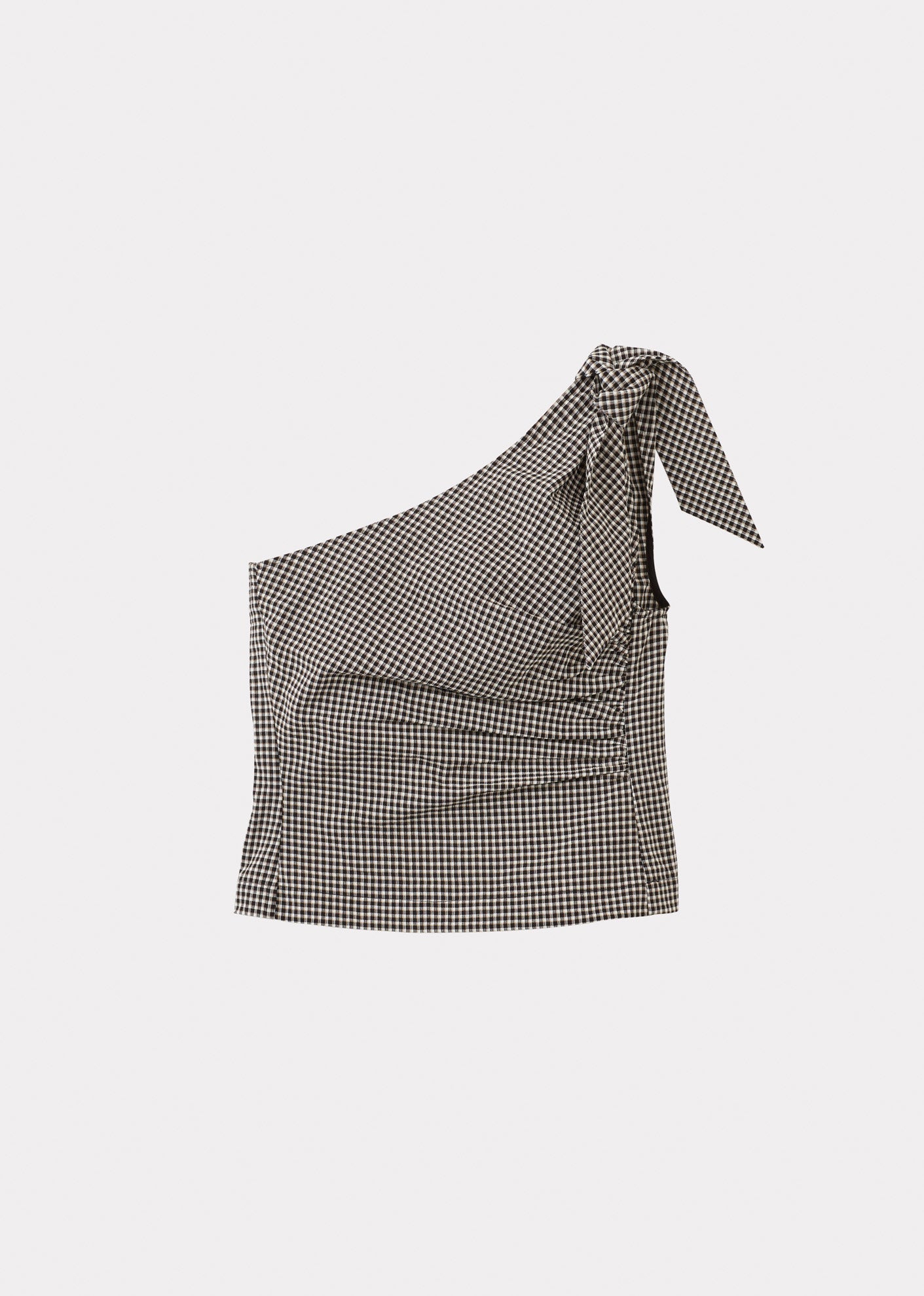 WOMAN ONE SHOULDER WOMEN TOP - BLACK WHITE CHECK