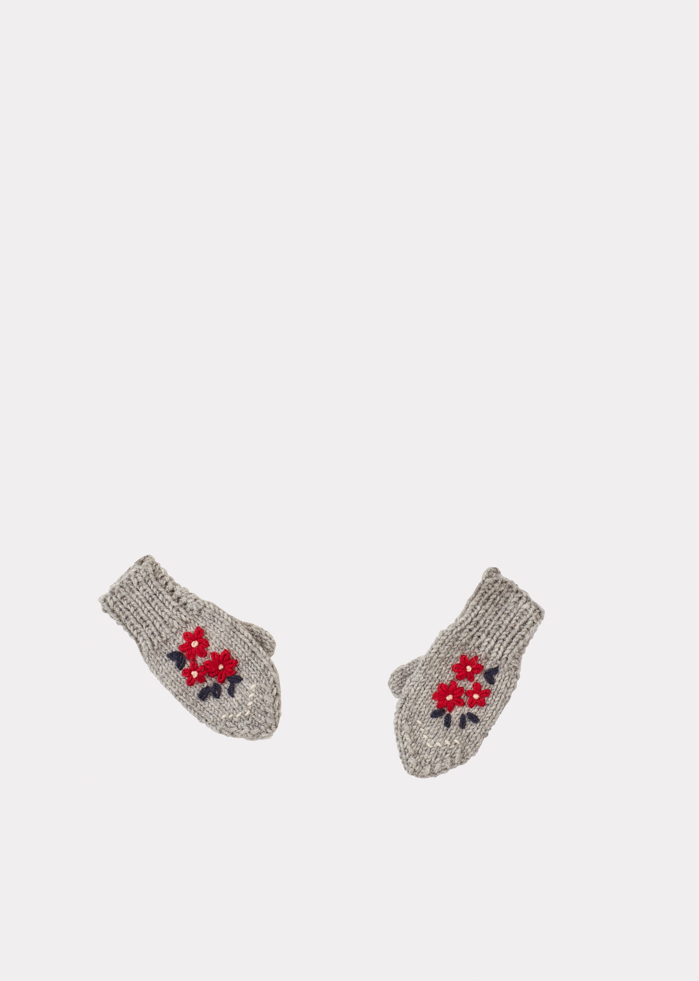 APO EMBROIDERED MITTENS - GREY/RED MULTI