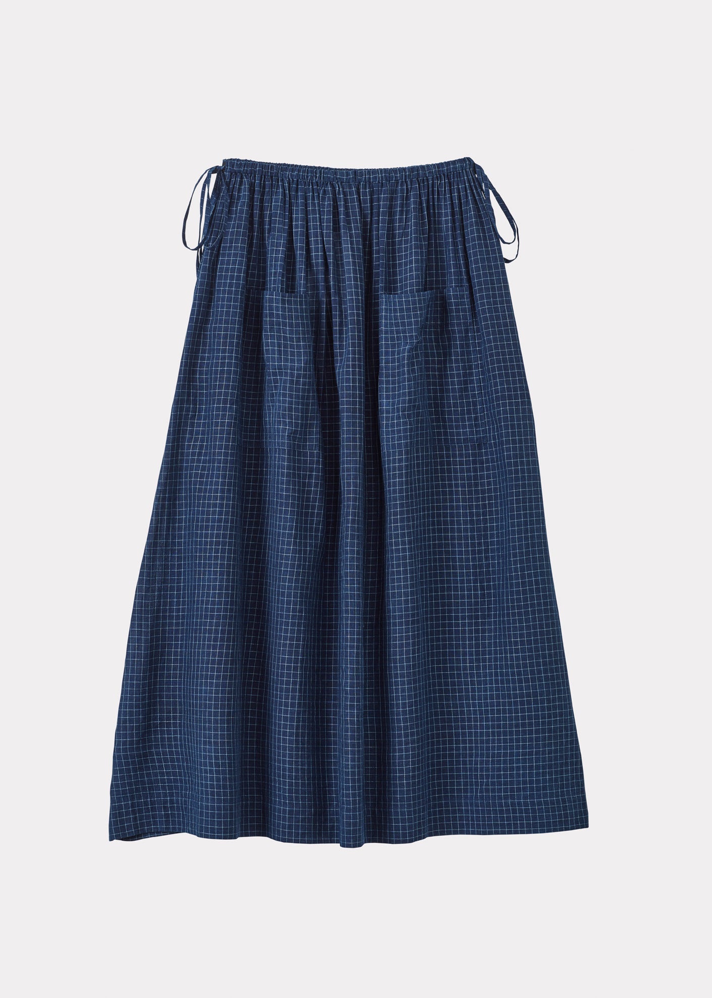 DRAWSTRING FULL SKIRT - NAVY CHECK