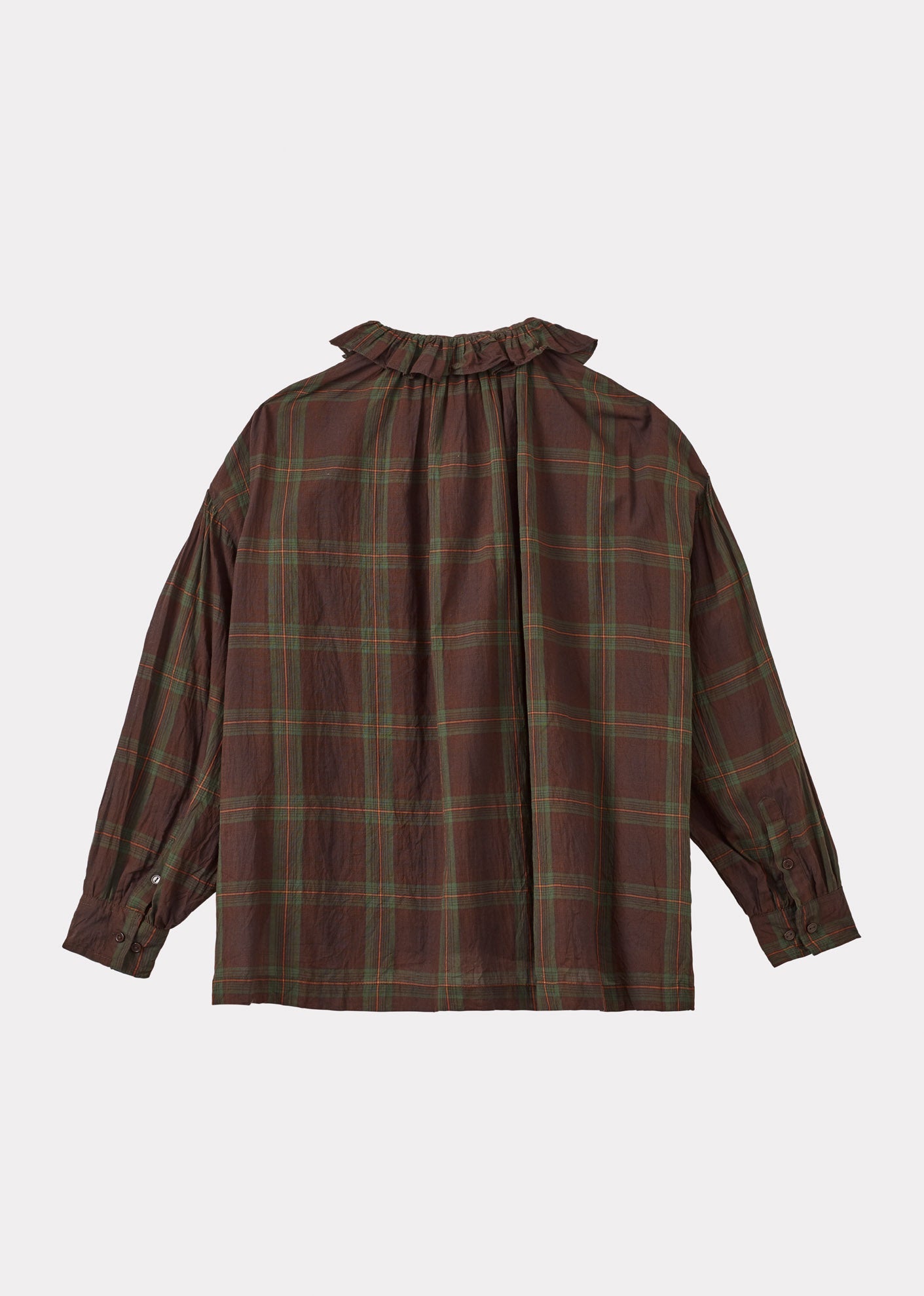 FRILL BLOUSE - BROWN/GREEN/TARTAN