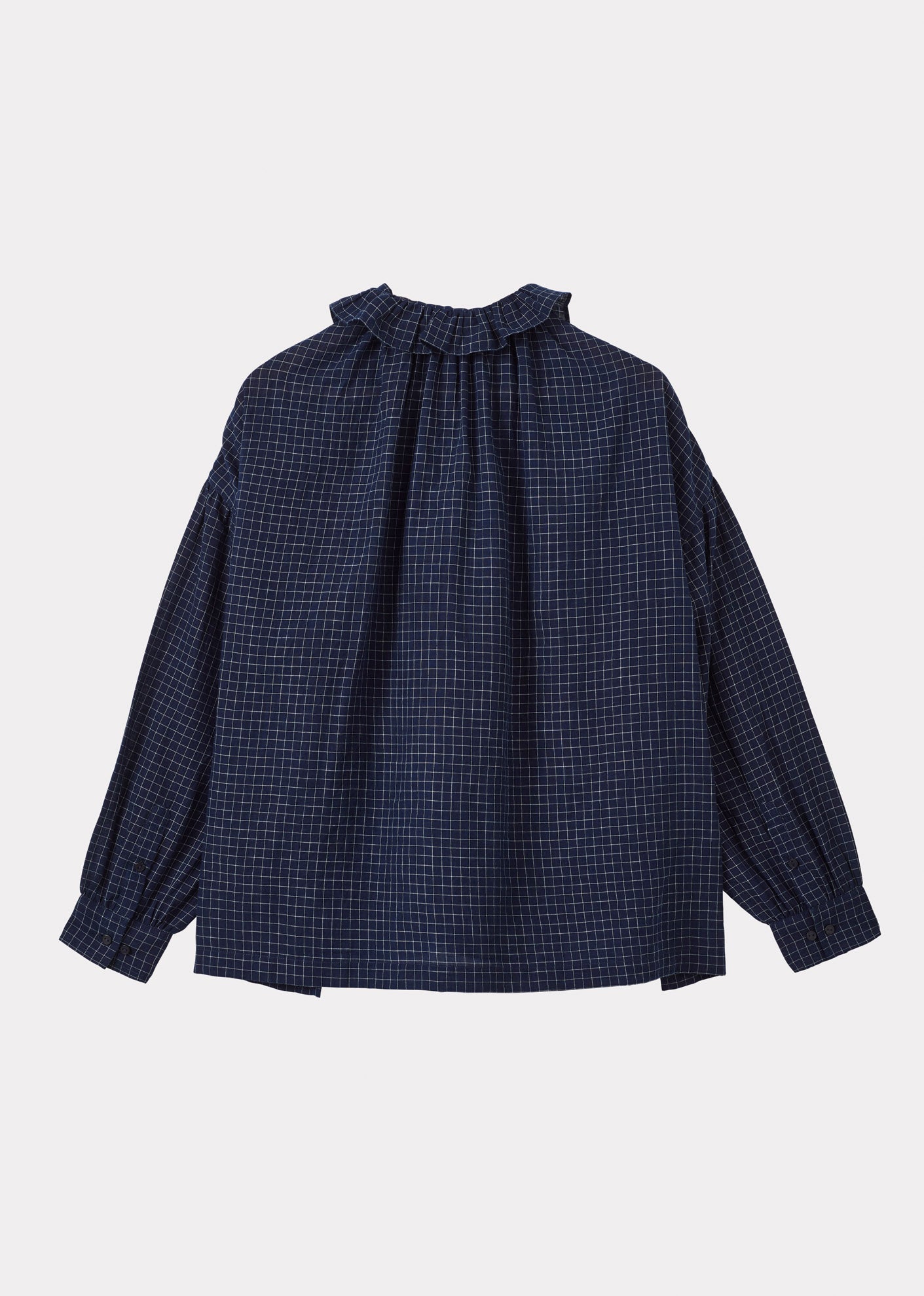 FRILL BLOUSE - NAVY YARN DYED CHECK