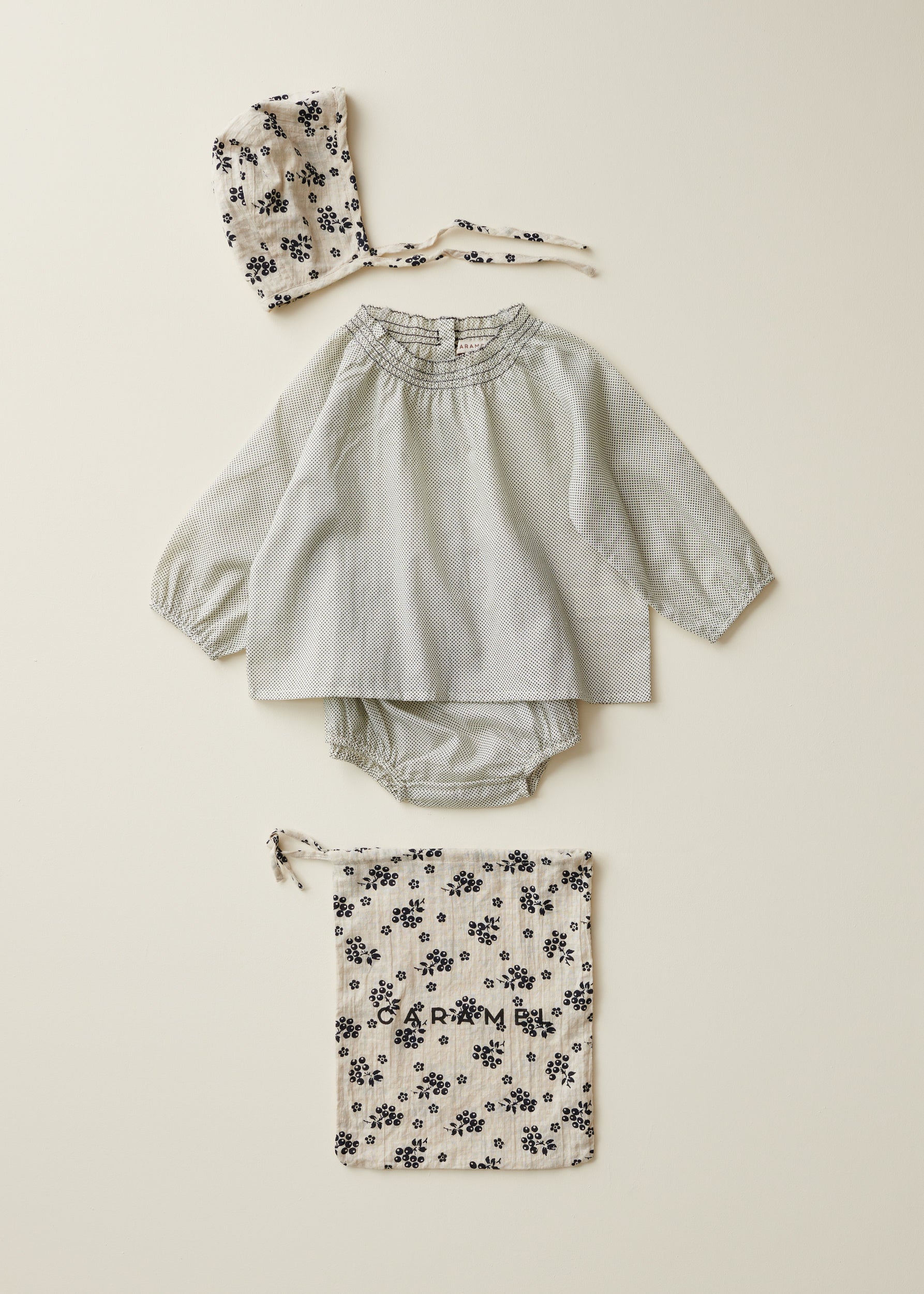 COSTMARY BABY BLOUSE - MINI WHITE POLKA DOT