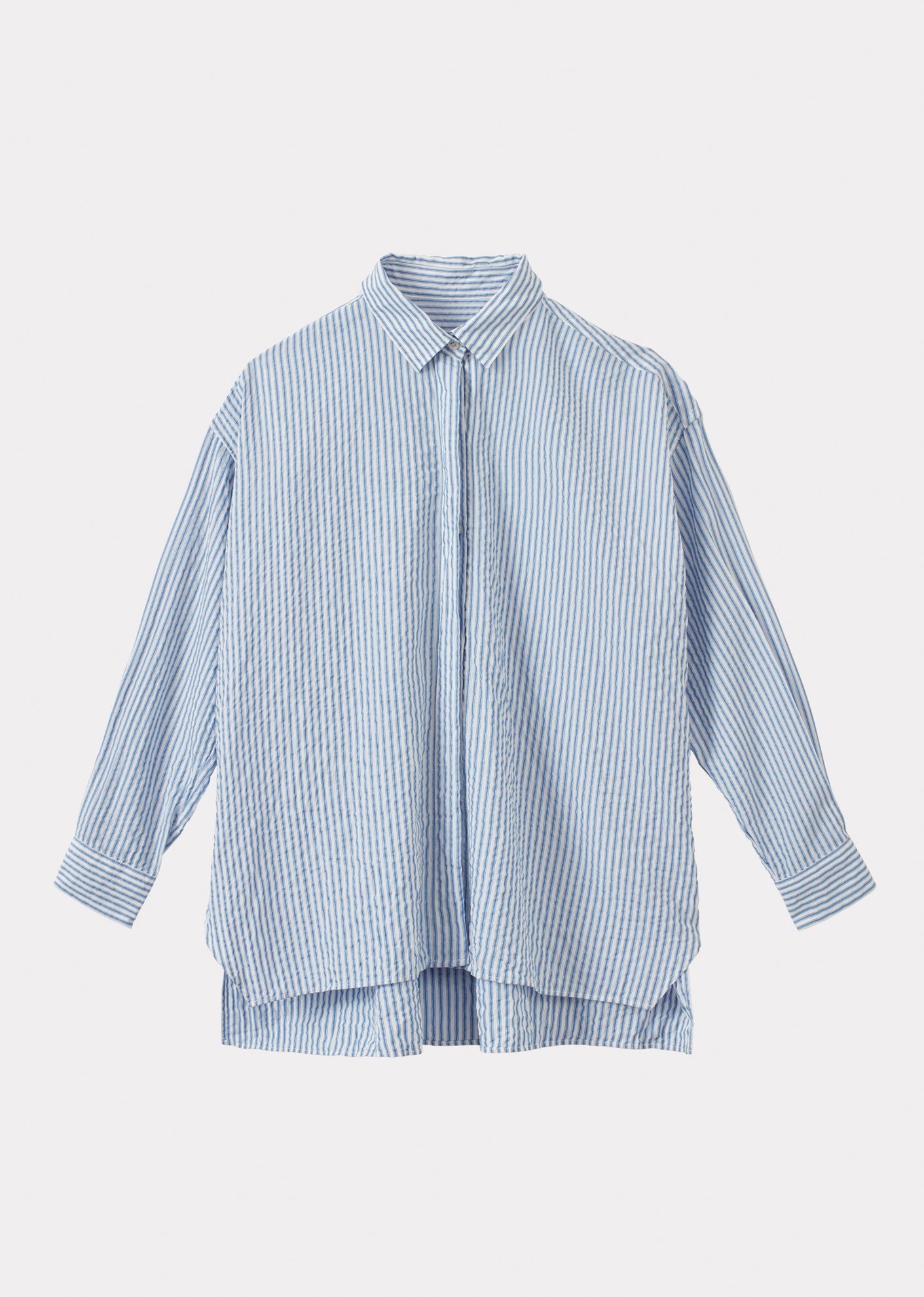 WOMAN A-LINE SHIRT - NAVY BLUE STRIPE