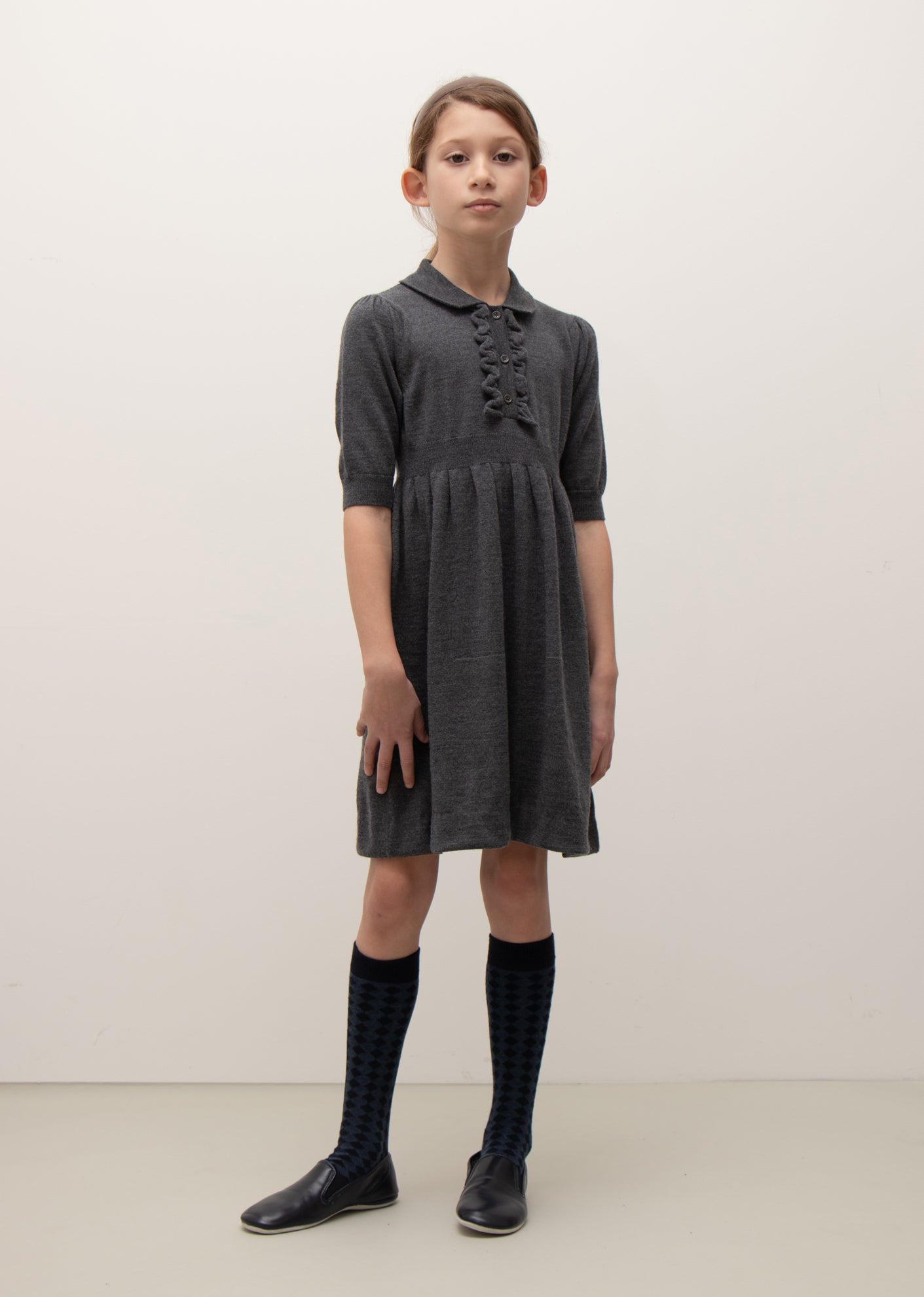 ANETO GIRL DRESS - DARK GREY MELANGE 2