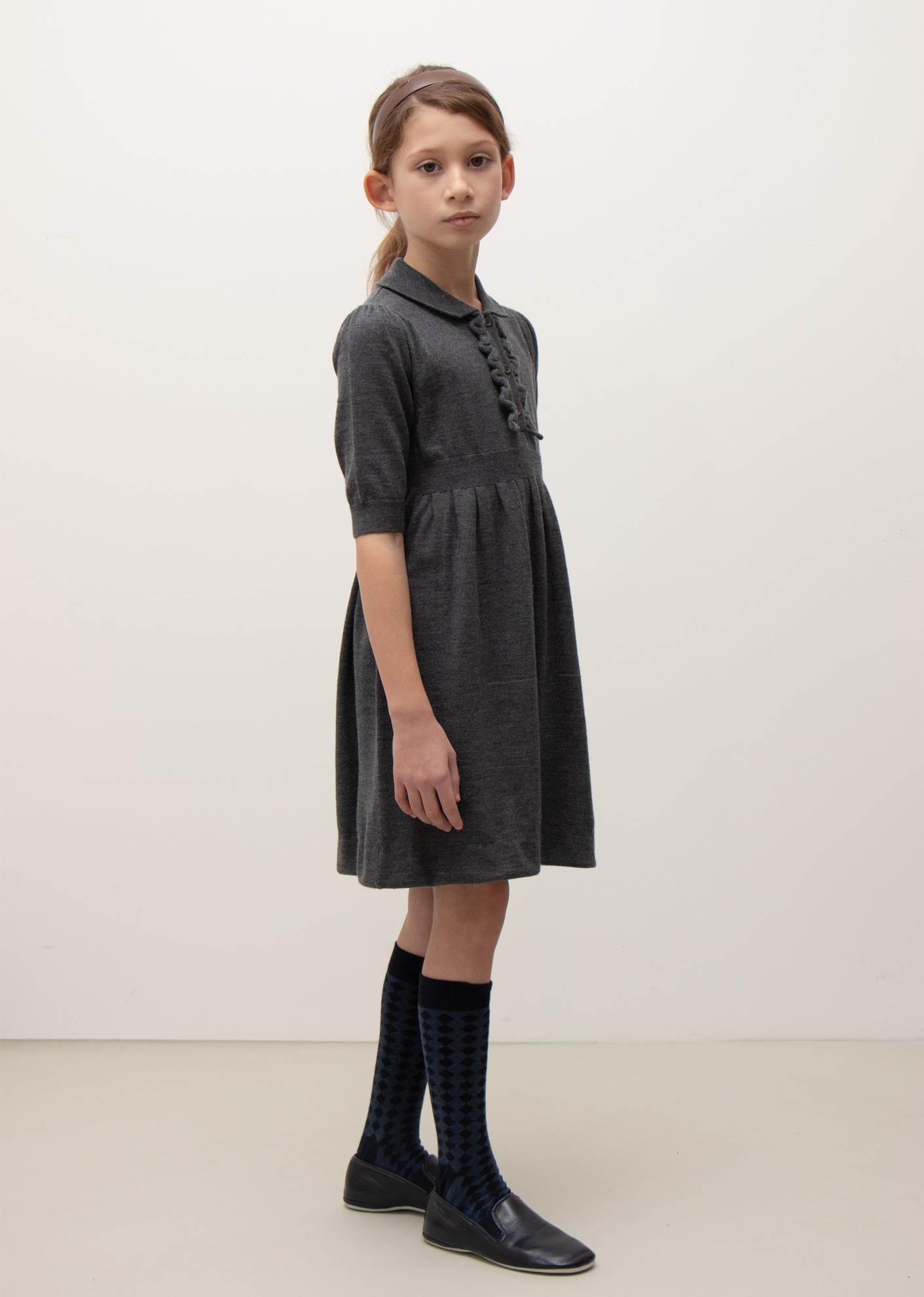 ANETO GIRL DRESS - DARK GREY MELANGE 5