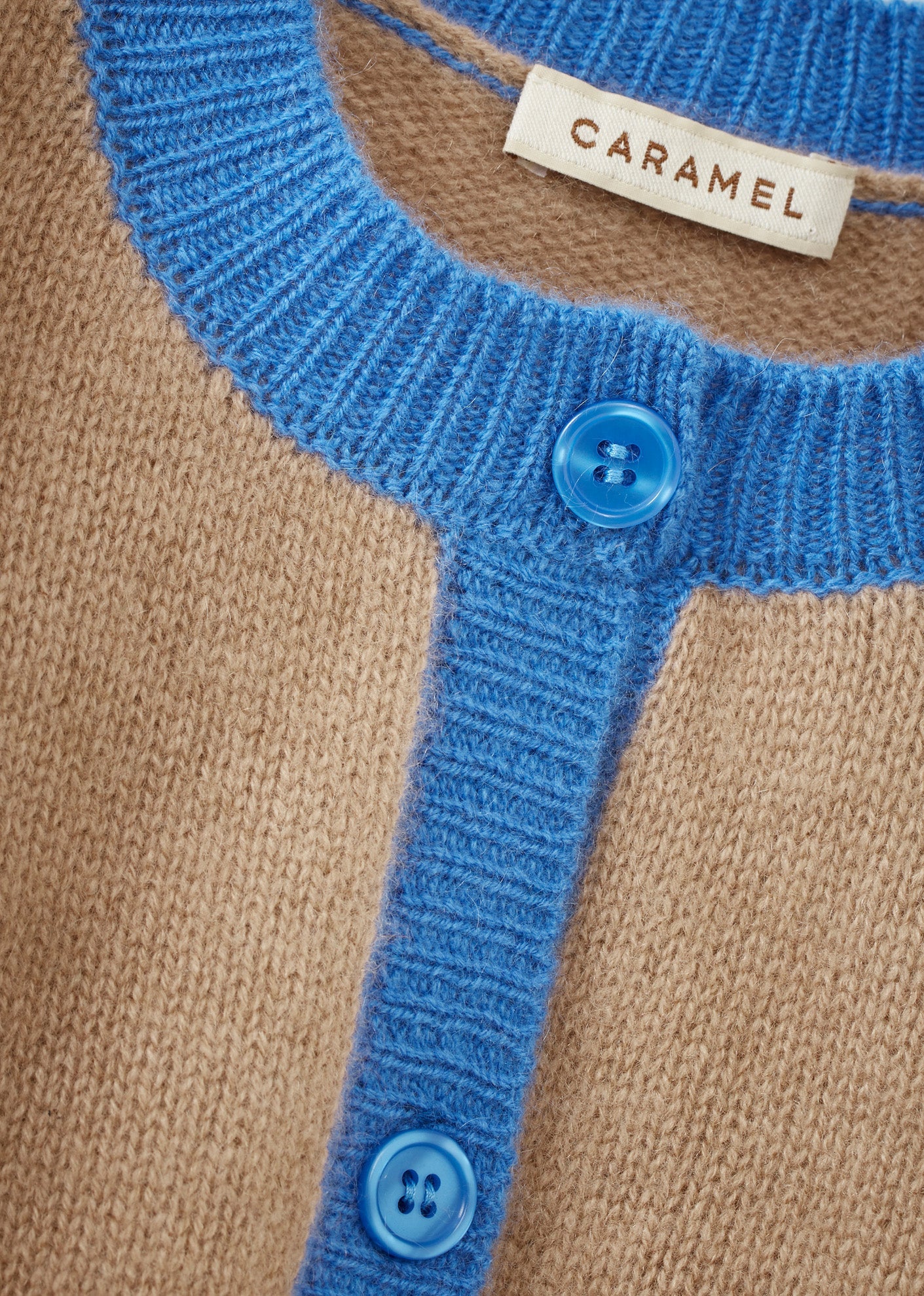 ANISE BABY CARDIGAN - CAMEL/BLUE