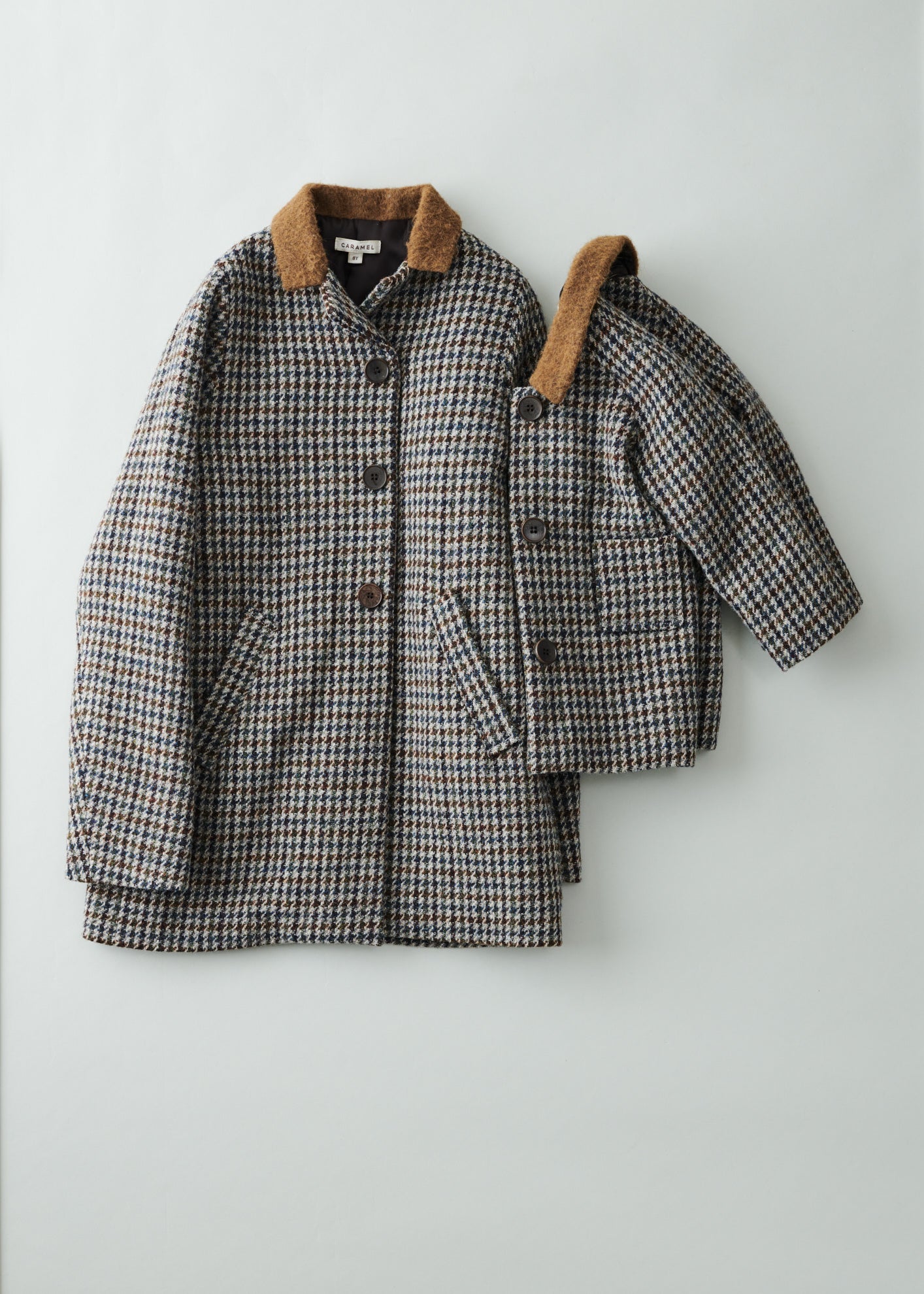 ANNAPURNA KIDS COAT - BURGUNDY/TEAL HOUNDSTOOTH