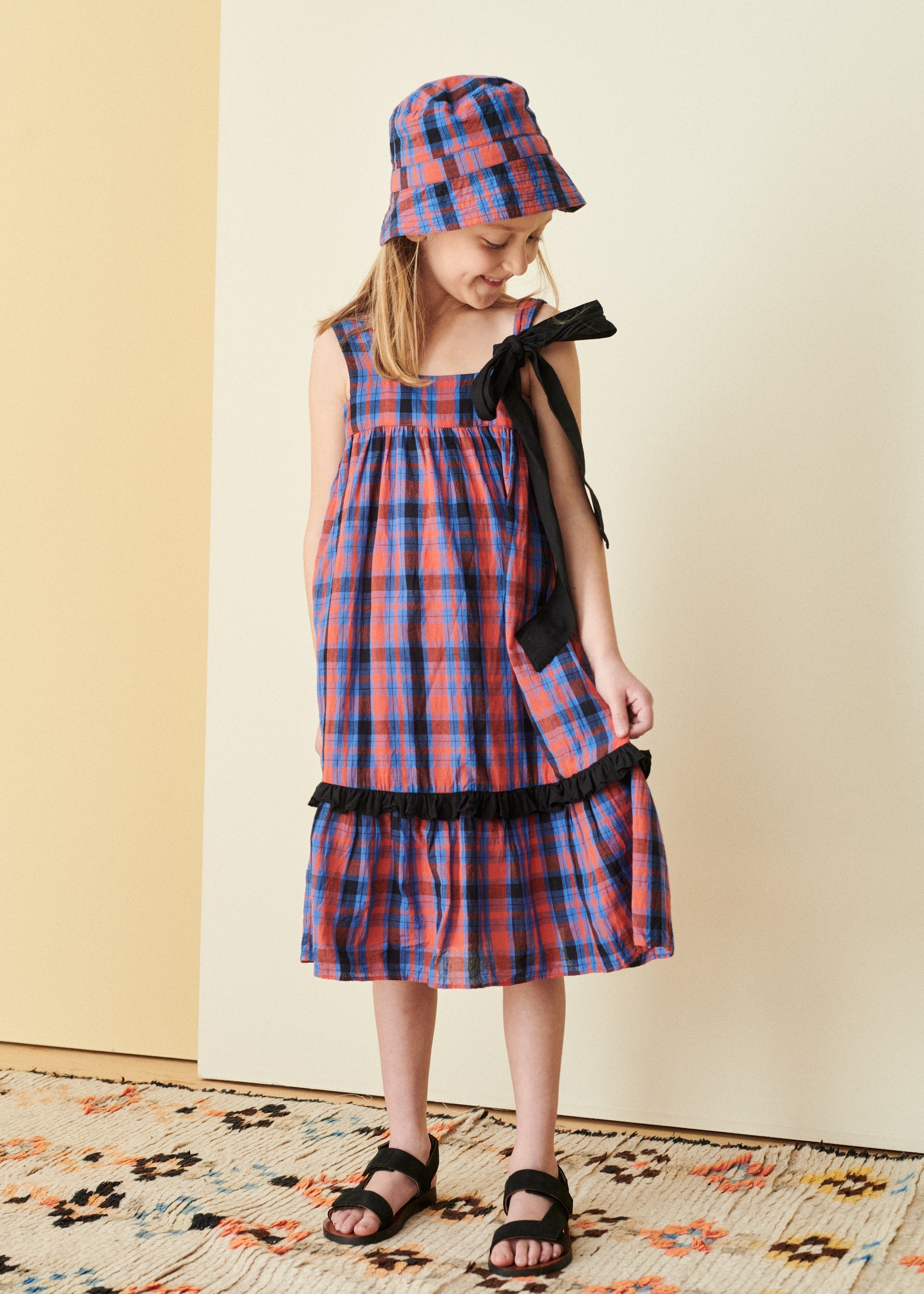 PEONY DRESS - RED/BLUE TARTAN