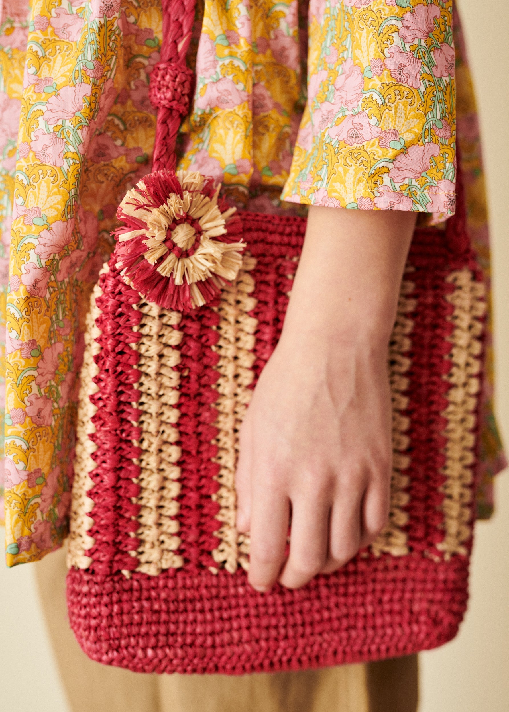 RAFFIA CROCHET BAG  - FUCHSIA/NATURAL