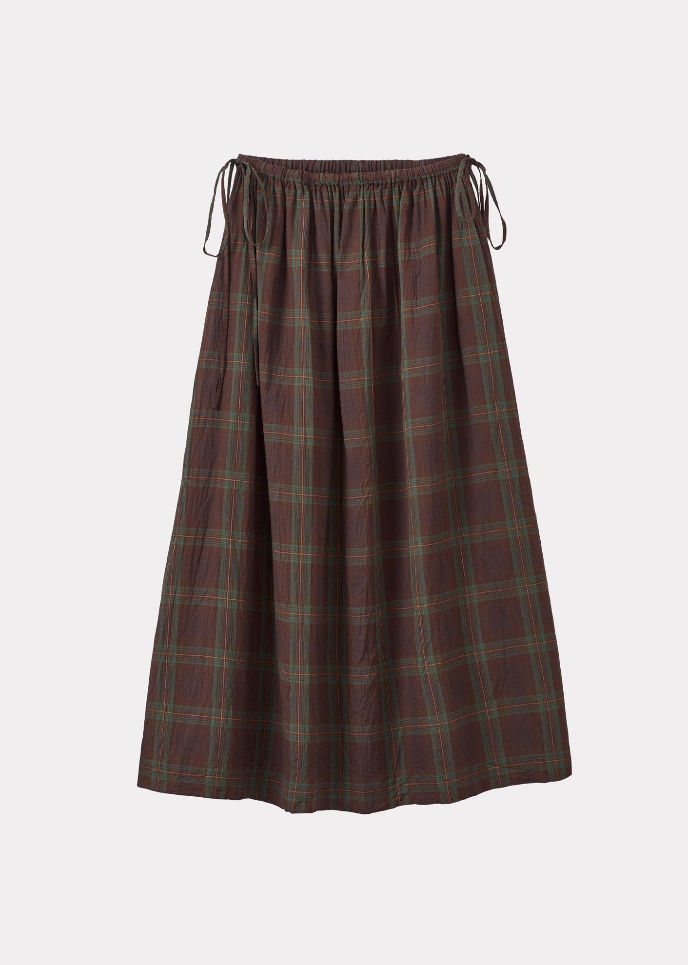 DRAWSTRING FULL SKIRT - BROWN/GREEN/TARTAN