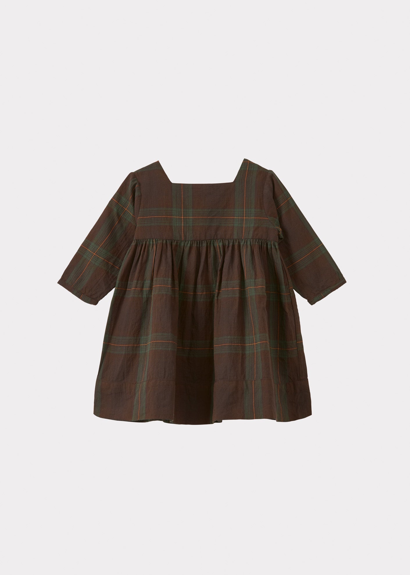 EARTH BABY DRESS - BROWN/GREEN TARTAN