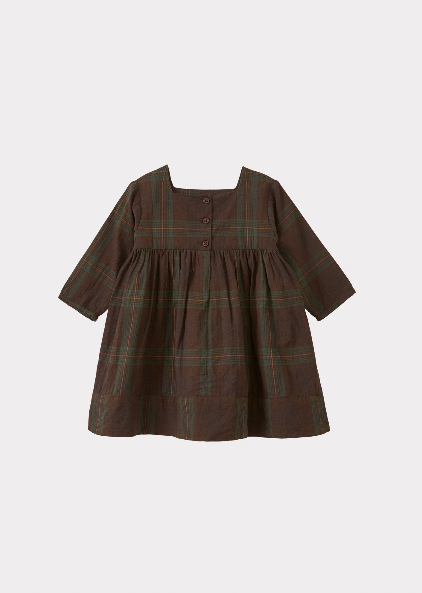 EARTH BABY DRESS - BROWN/GREEN TARTAN