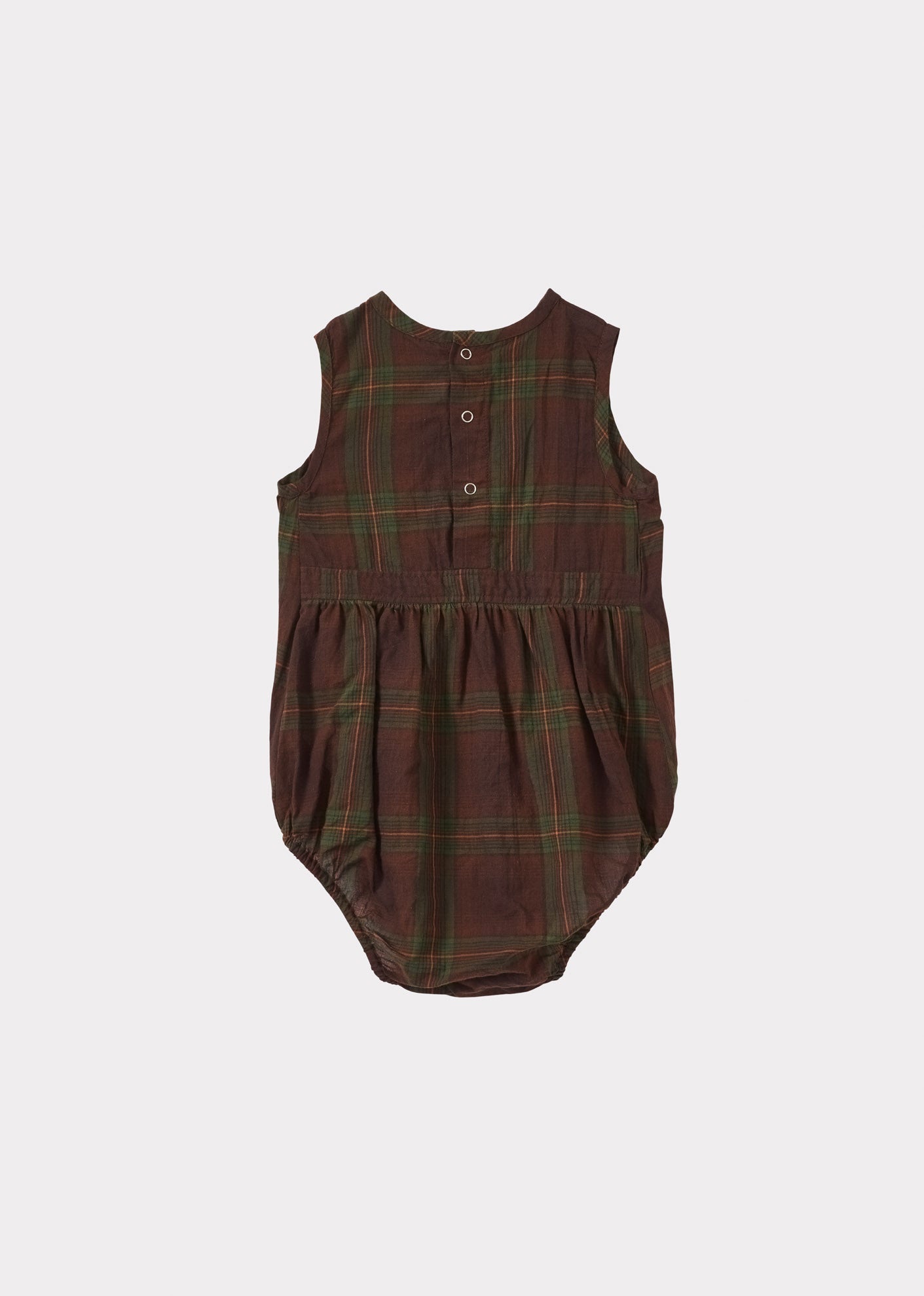 PILEA BABY ROMPER - BROWN/GREEN TARTAN