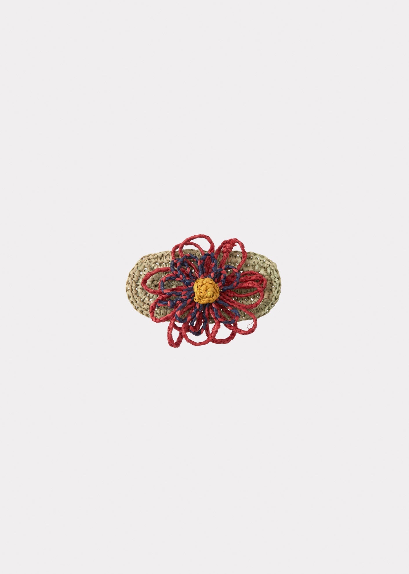 RAFFIA FLOWER BARRETTE HAIR CLIP - RED/BLUE