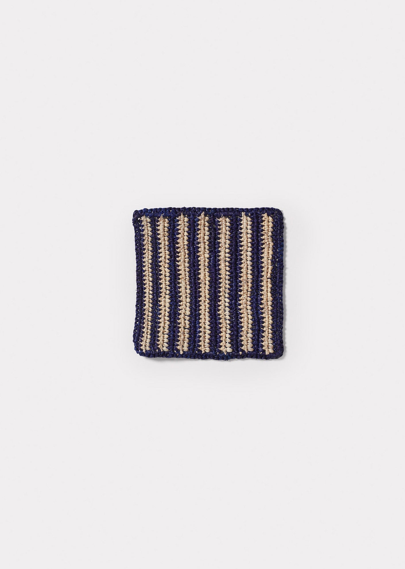 RAFFIA SQUARE COASTER - NAVY STRIPE