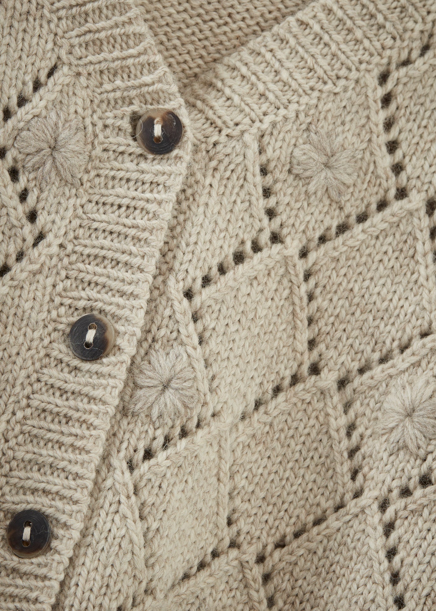 WOMAN EYELET DIAMOND EMBROIDERED CARDIGAN - STONE