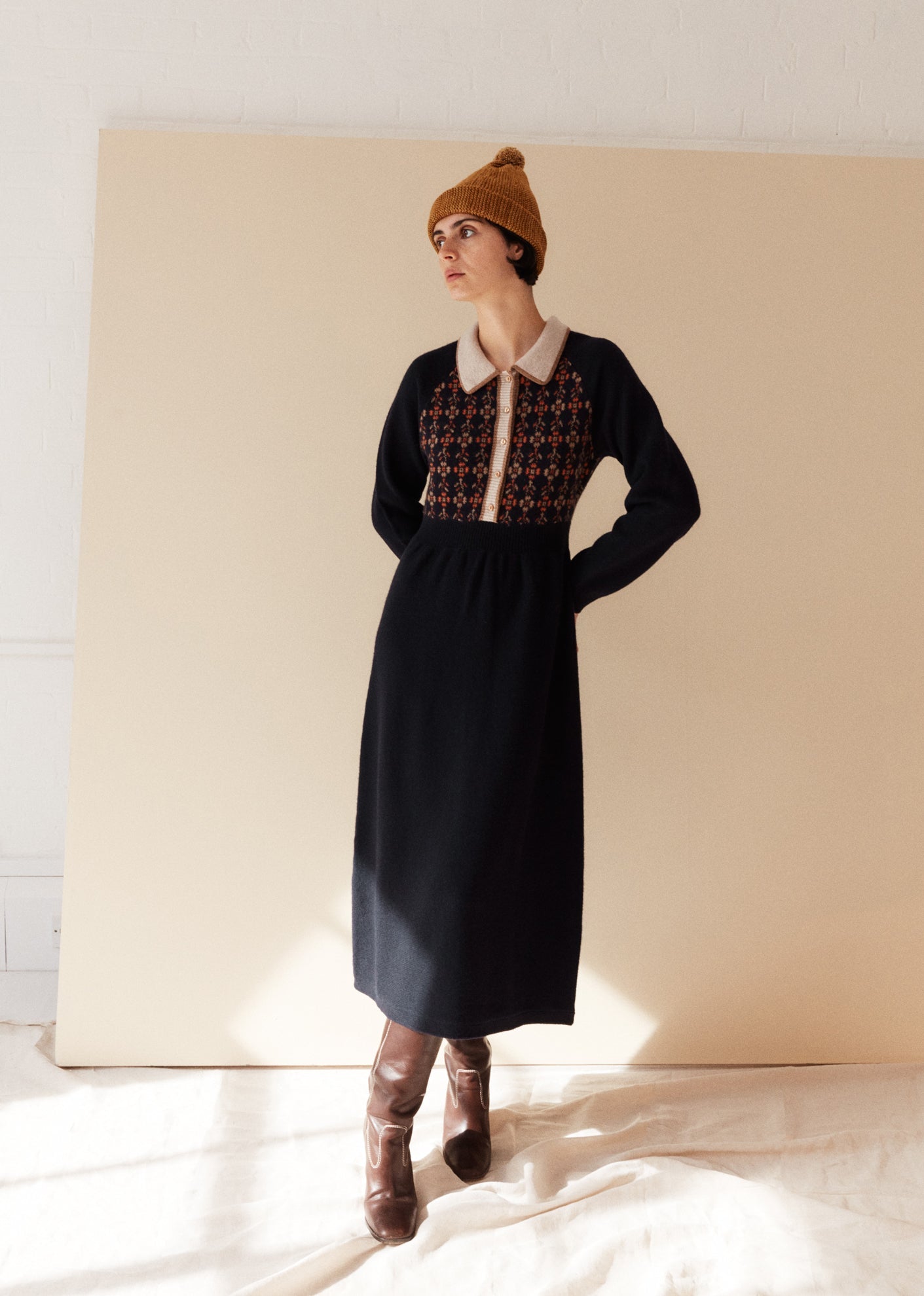 Caramel | Jacquard Knit Dress, Midnight