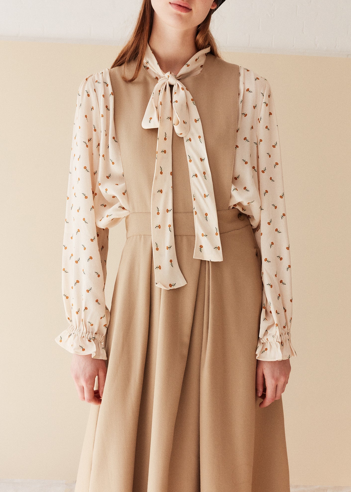 Caramel | Bow Shirt, Toffee Ditsy Flower Print