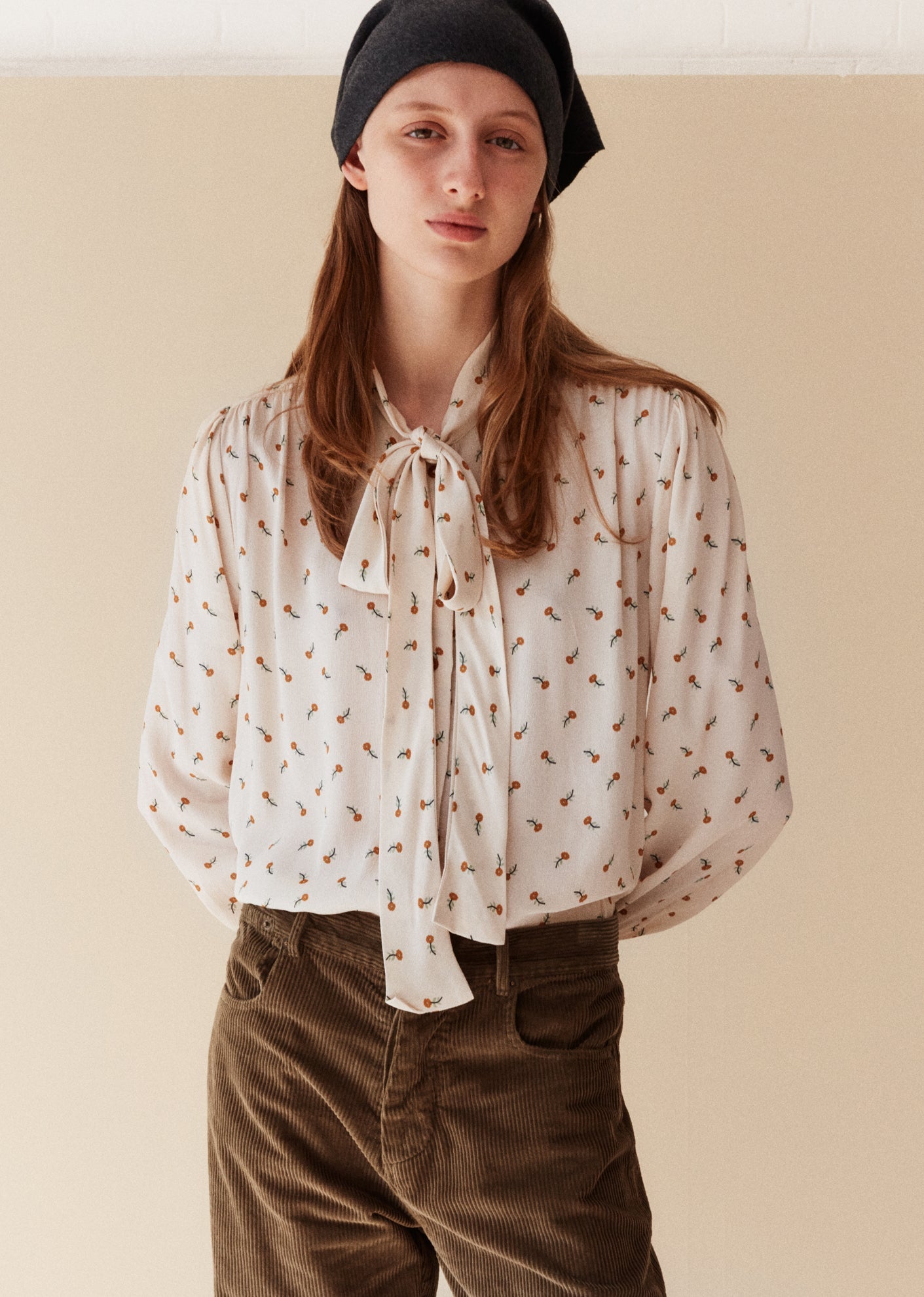 Caramel | Bow Shirt, Toffee Ditsy Flower Print