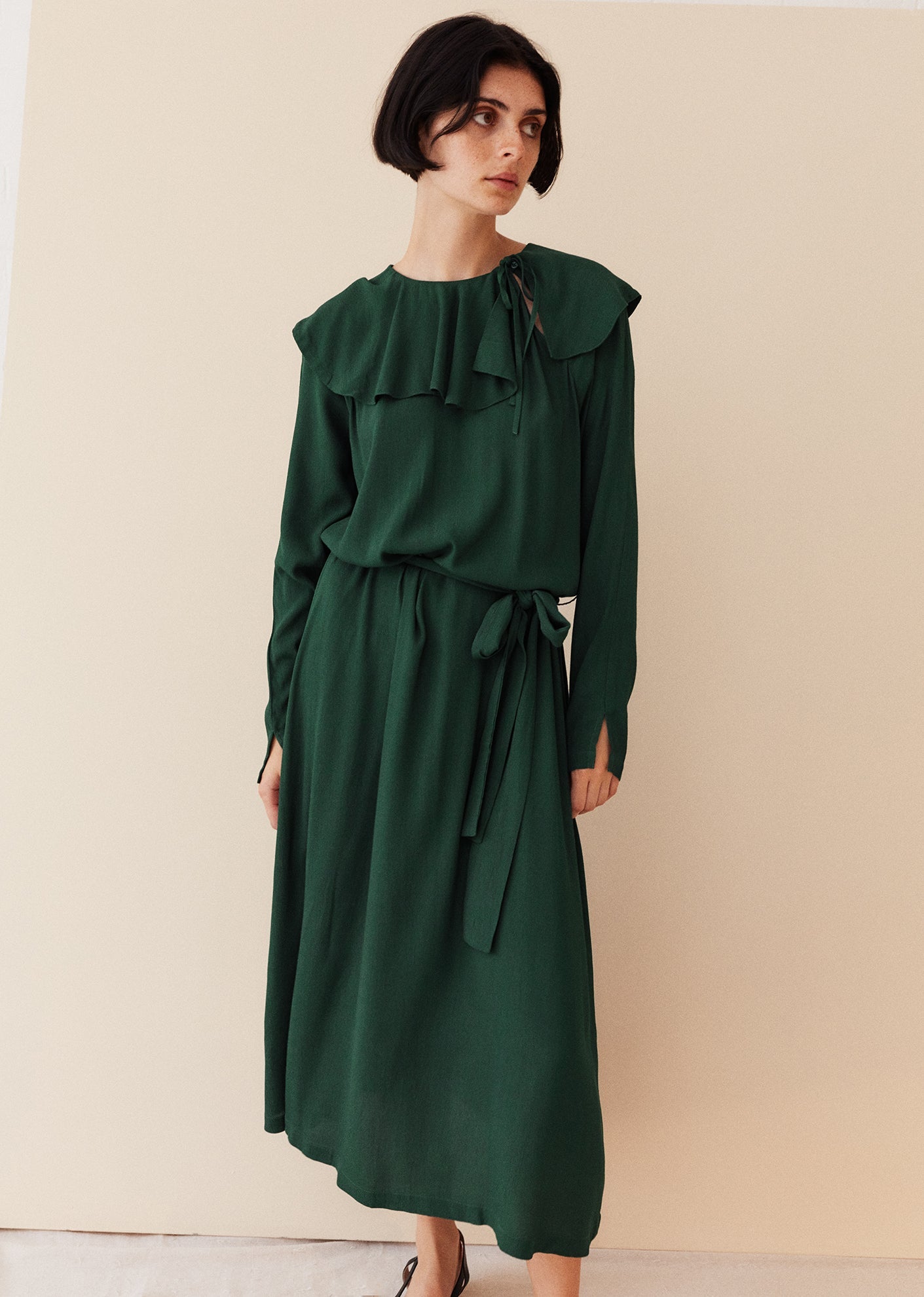 Caramel | Frill Dress, Bottle Green