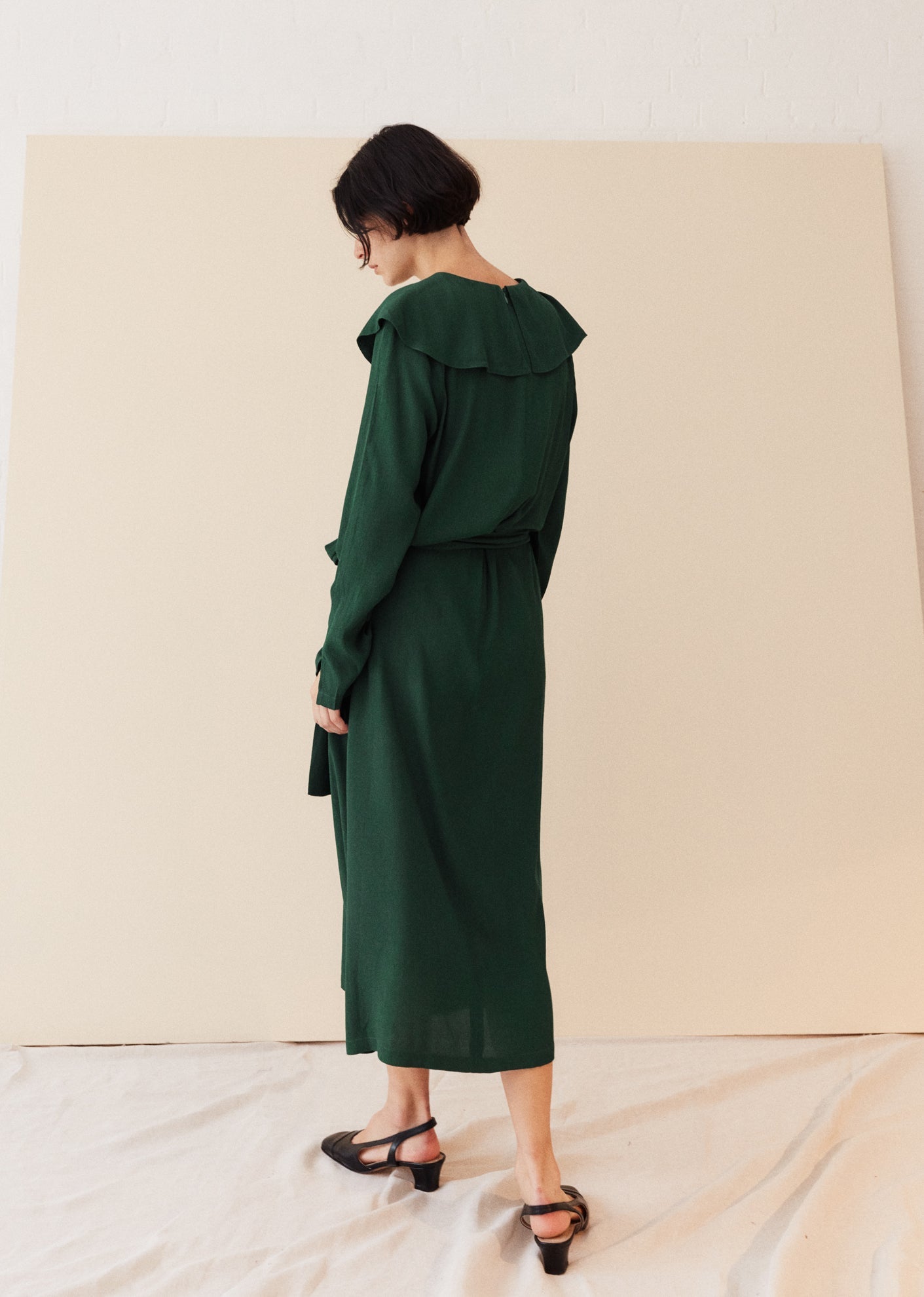 Caramel | Frill Dress, Bottle Green