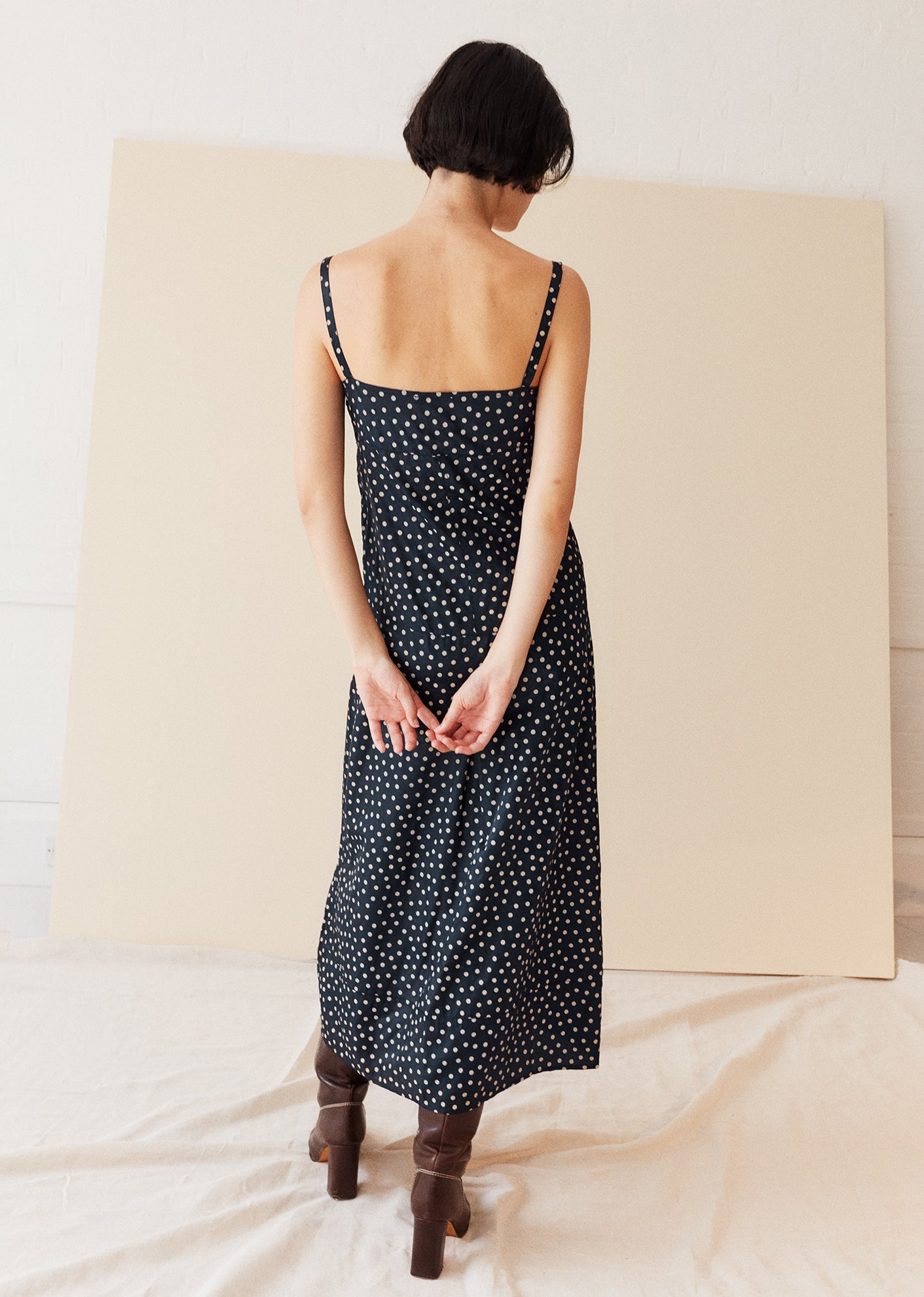 Caramel | A Line Slip Dress, Brown Dot