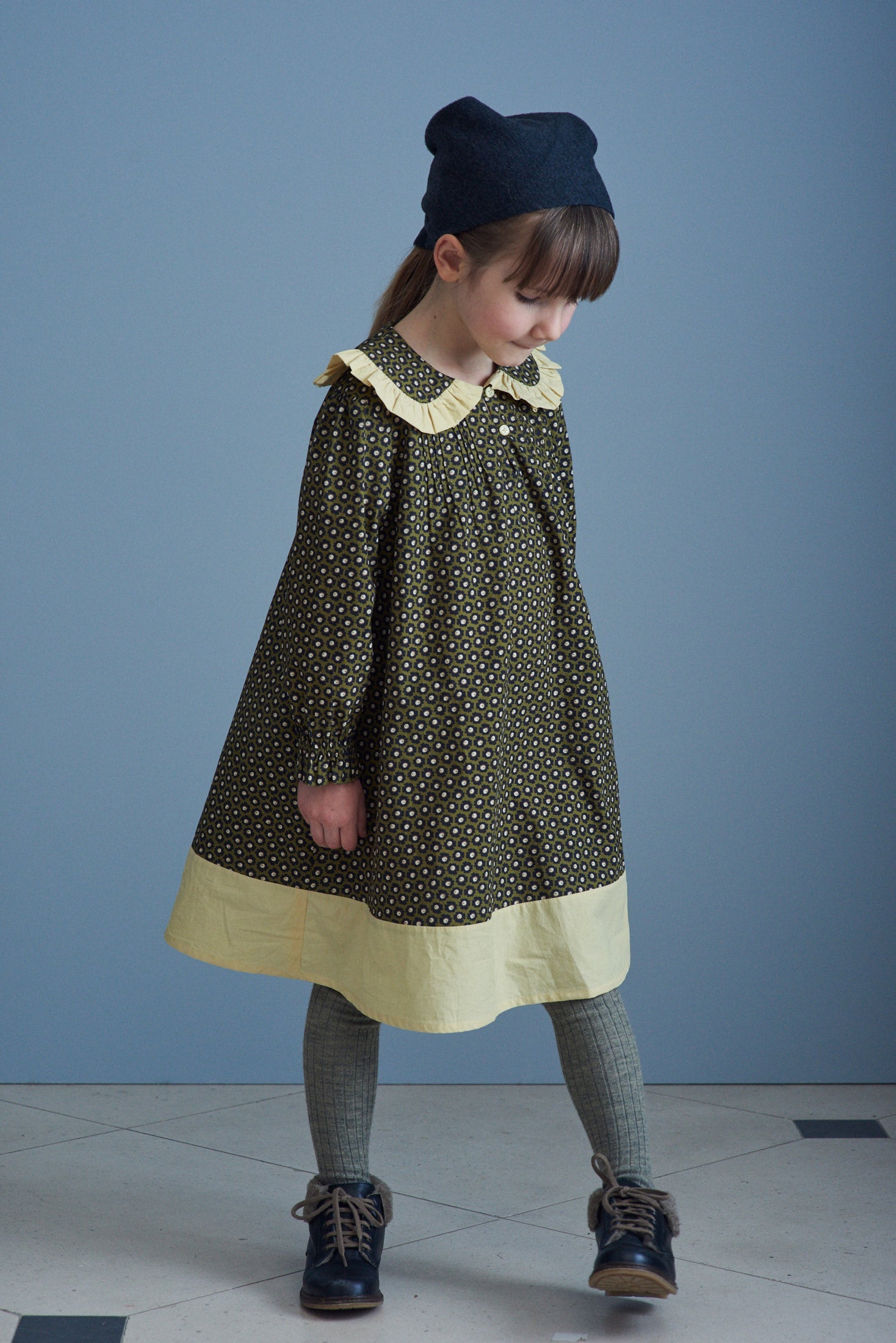 Mercury Dress, Olive Flower Spot Print