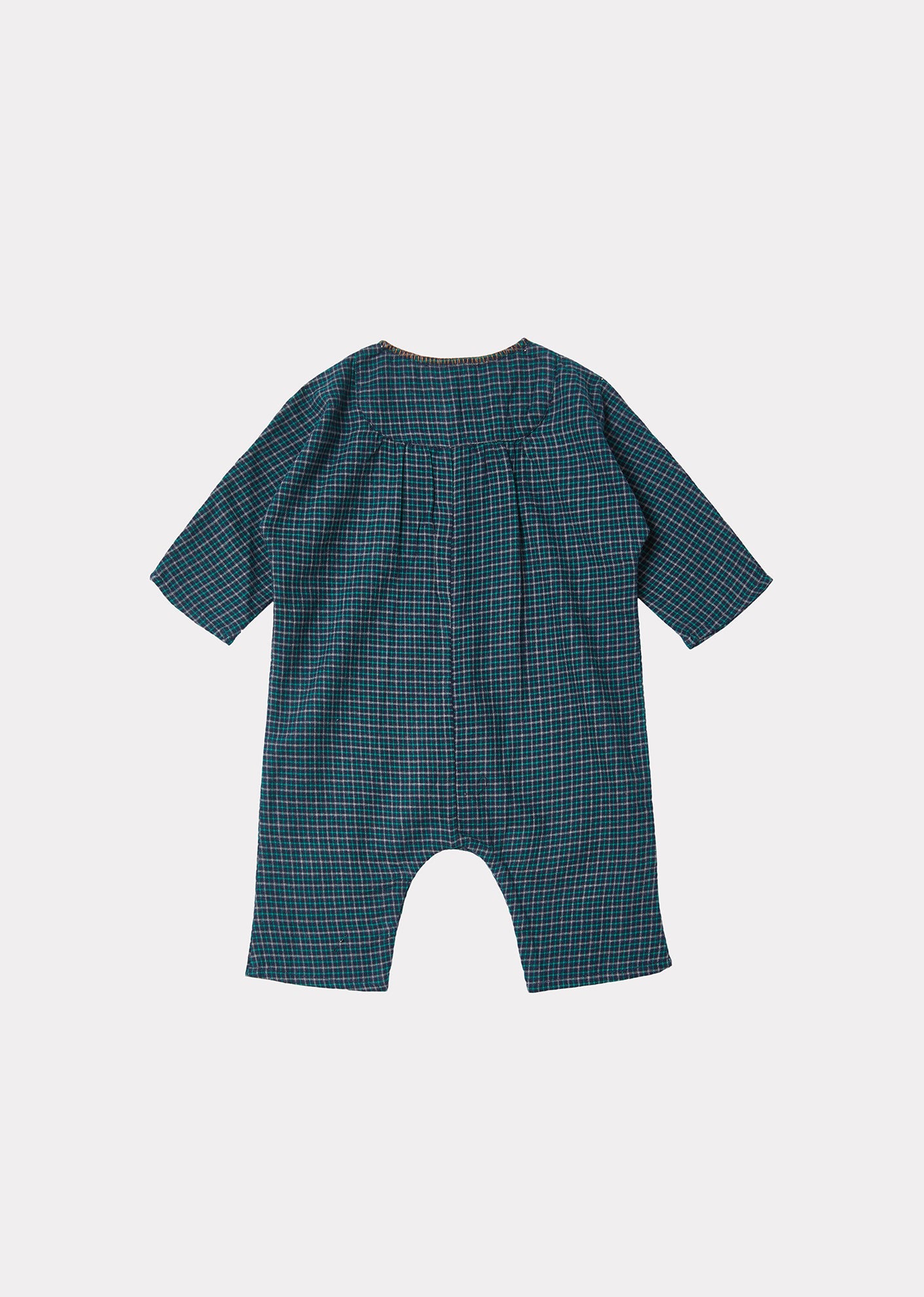 Enya Baby Romper, Blue Green Check