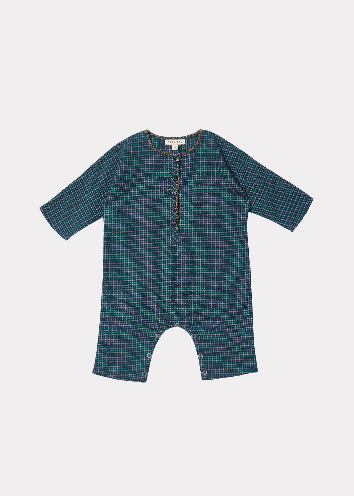 Enya Baby Romper, Blue Green Check