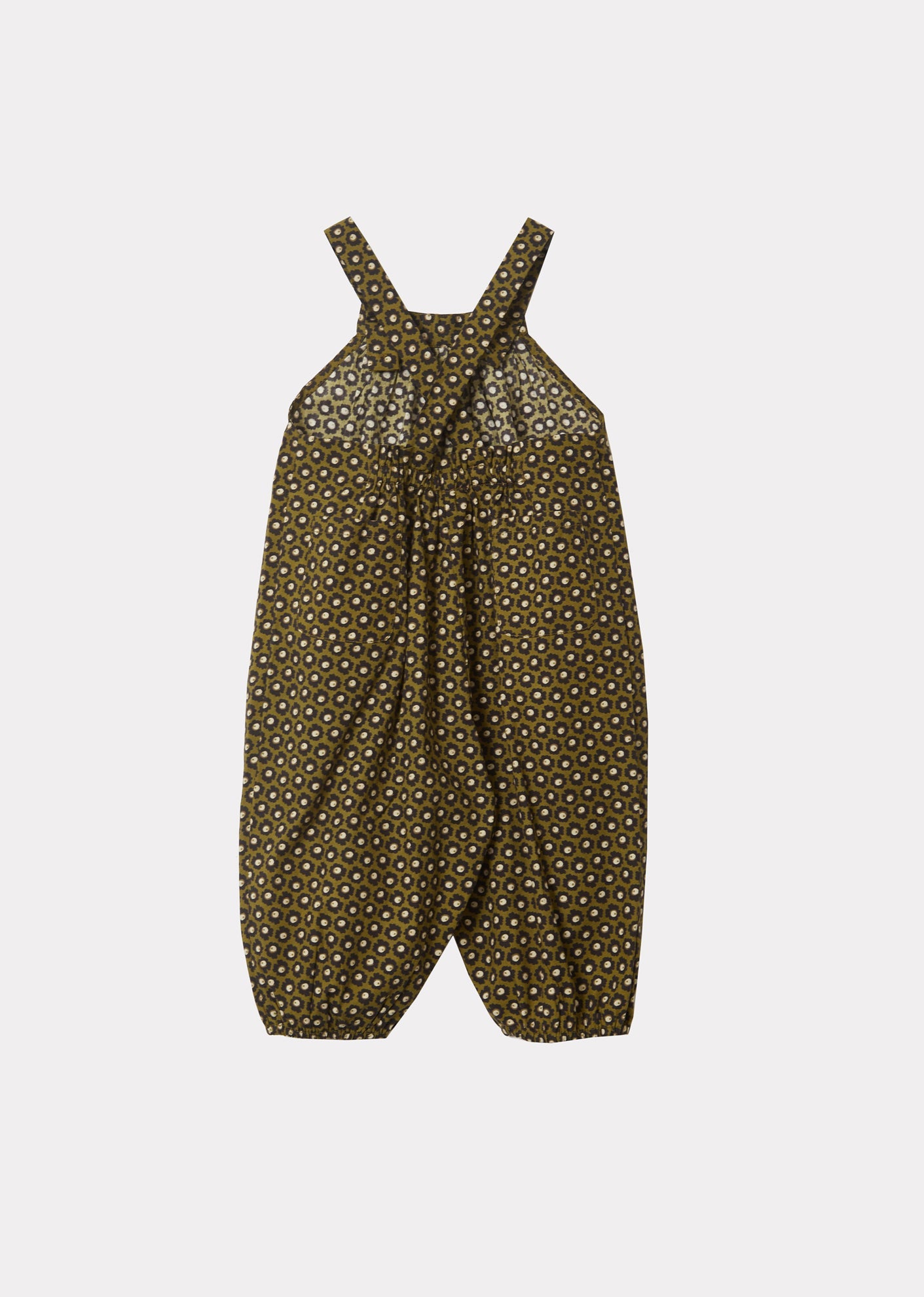 Gobi Baby Dungaree, Olive Flower Spot Print