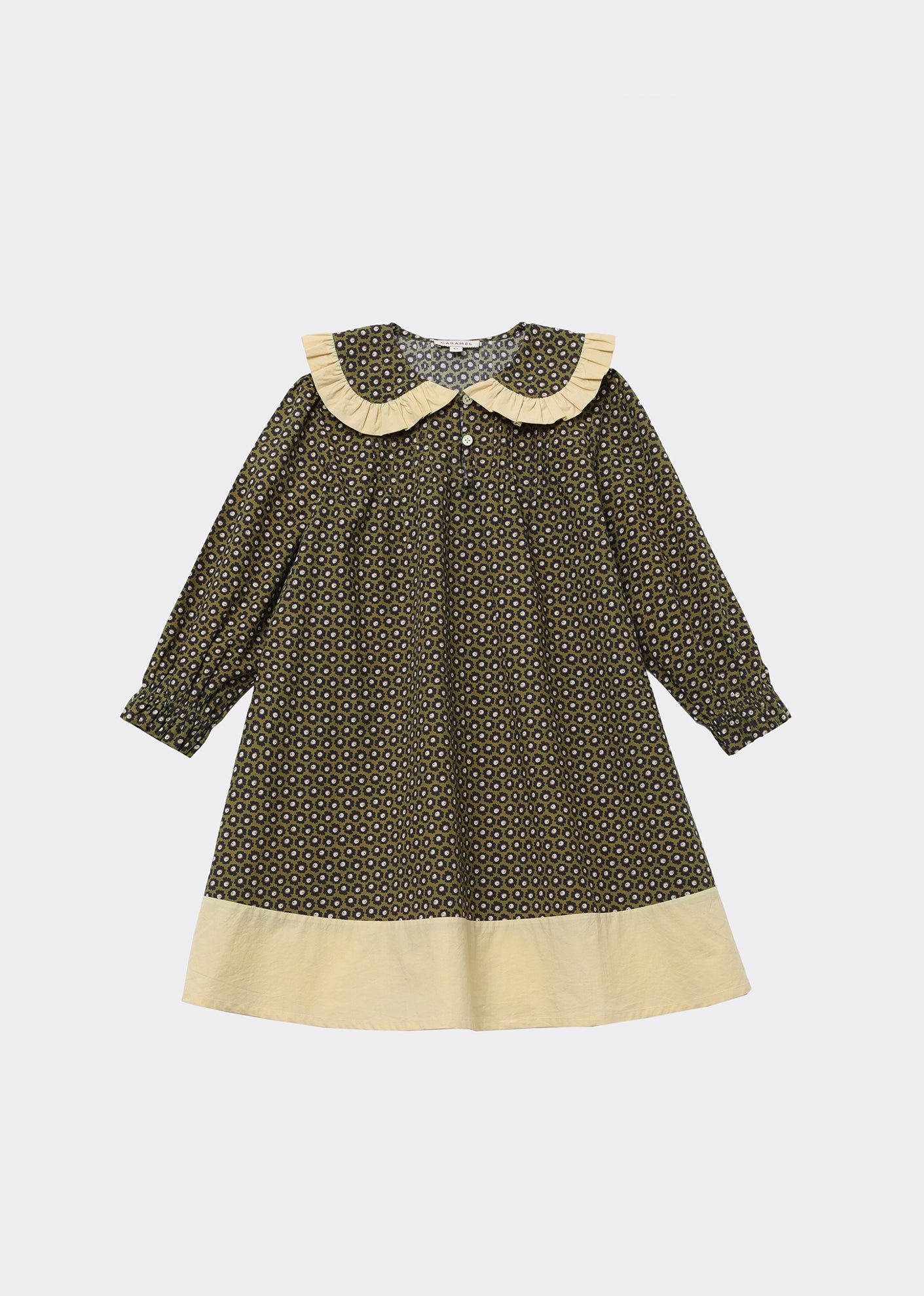 Mercury Dress, Olive Flower Spot Print